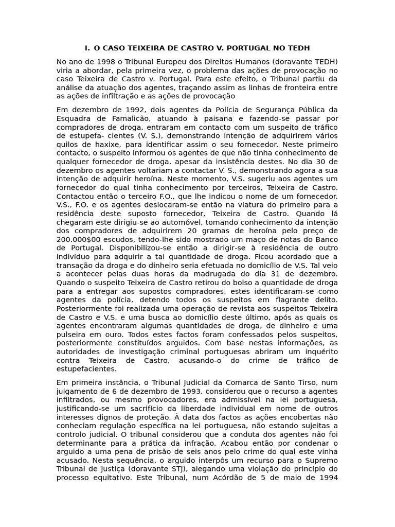 Caso Teixeira de Castro X Portugal | PDF | Crimes | Crime e Violência