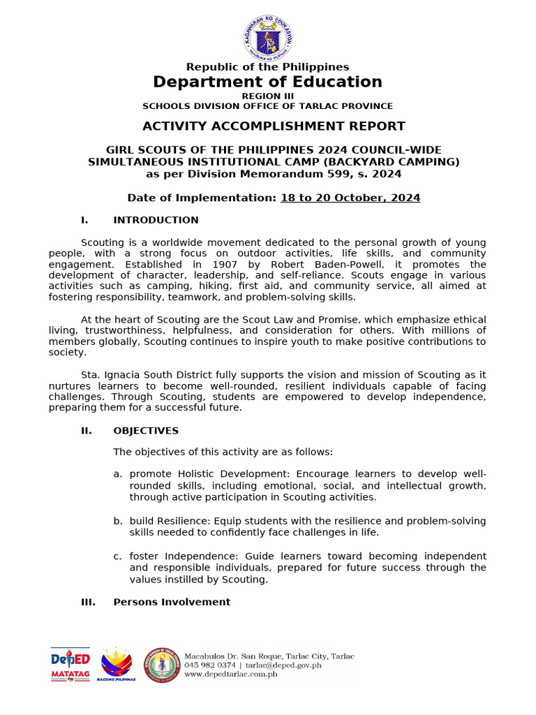 Activity Completion Report GSP Simultaneous Camping 2024 | PDF ...