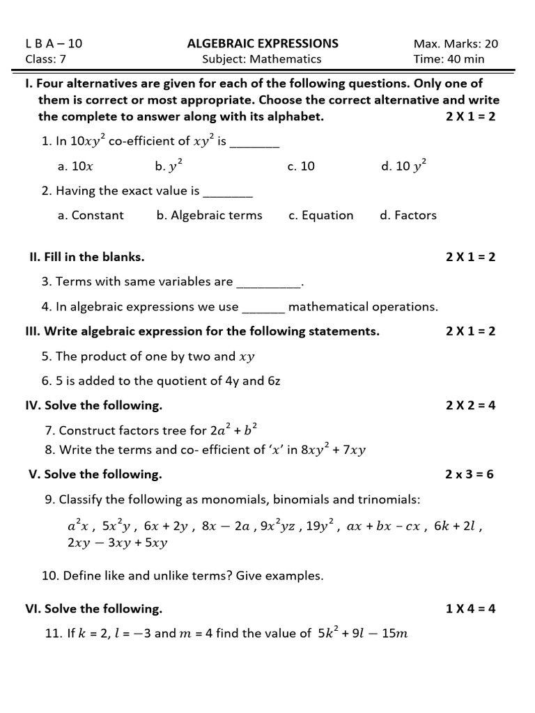 Algebraic Expression | PDF | Algebra | Polynomial