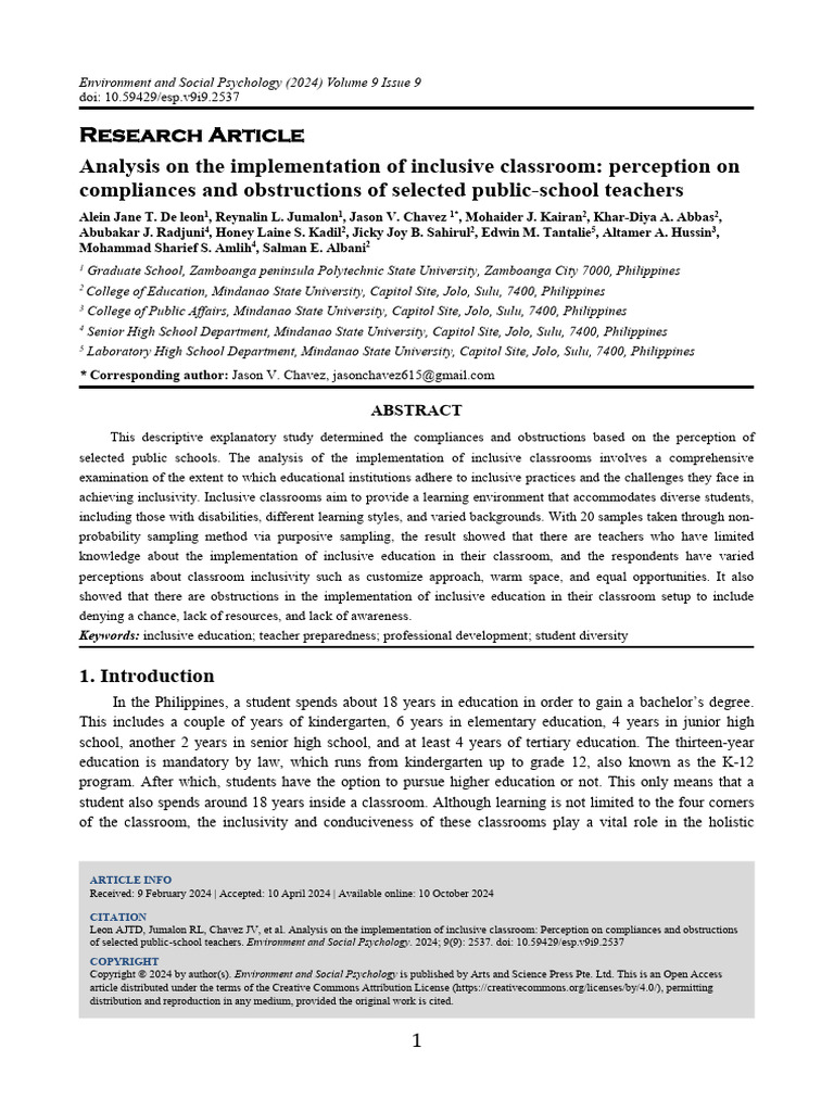 Analysis On The Implementation of Inclusive Classr | PDF | Inclusion ...