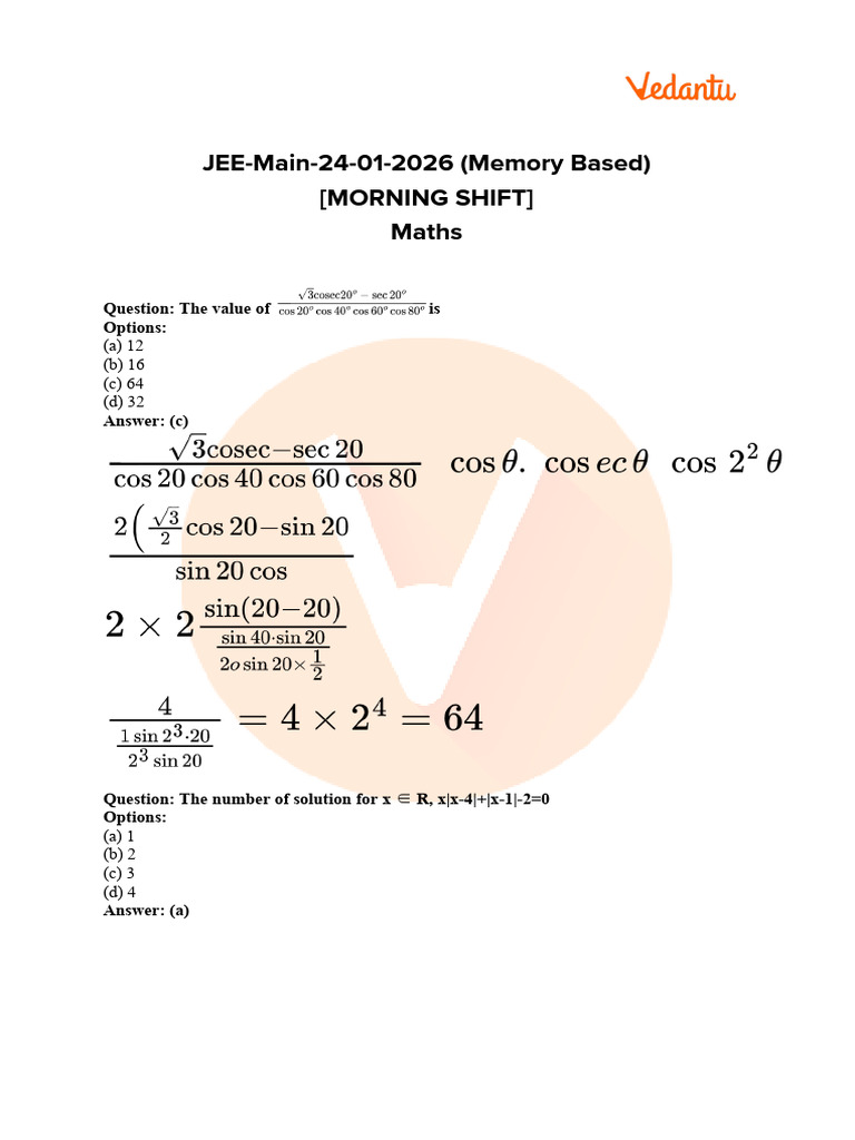 JEE Main 2026 24 Jan Shift 1 Maths Paper | PDF | Geometry | Mathematics