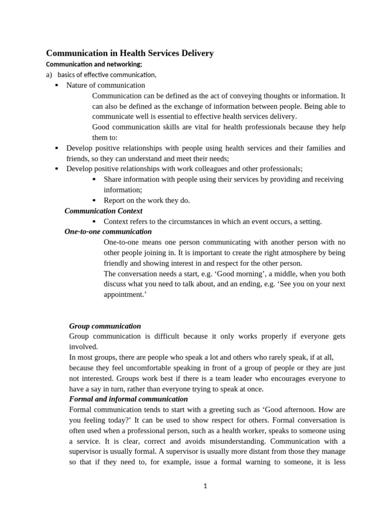Communication Skills and Anetworking in Health Care | PDF ...