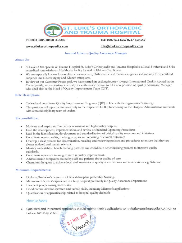 Internal Advert-Quality Assurance Manager | PDF