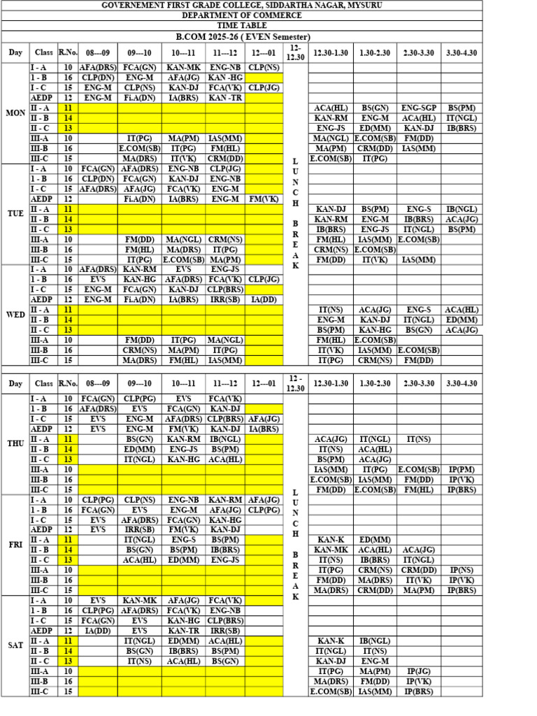 Modified Time Table 2025-26 | PDF