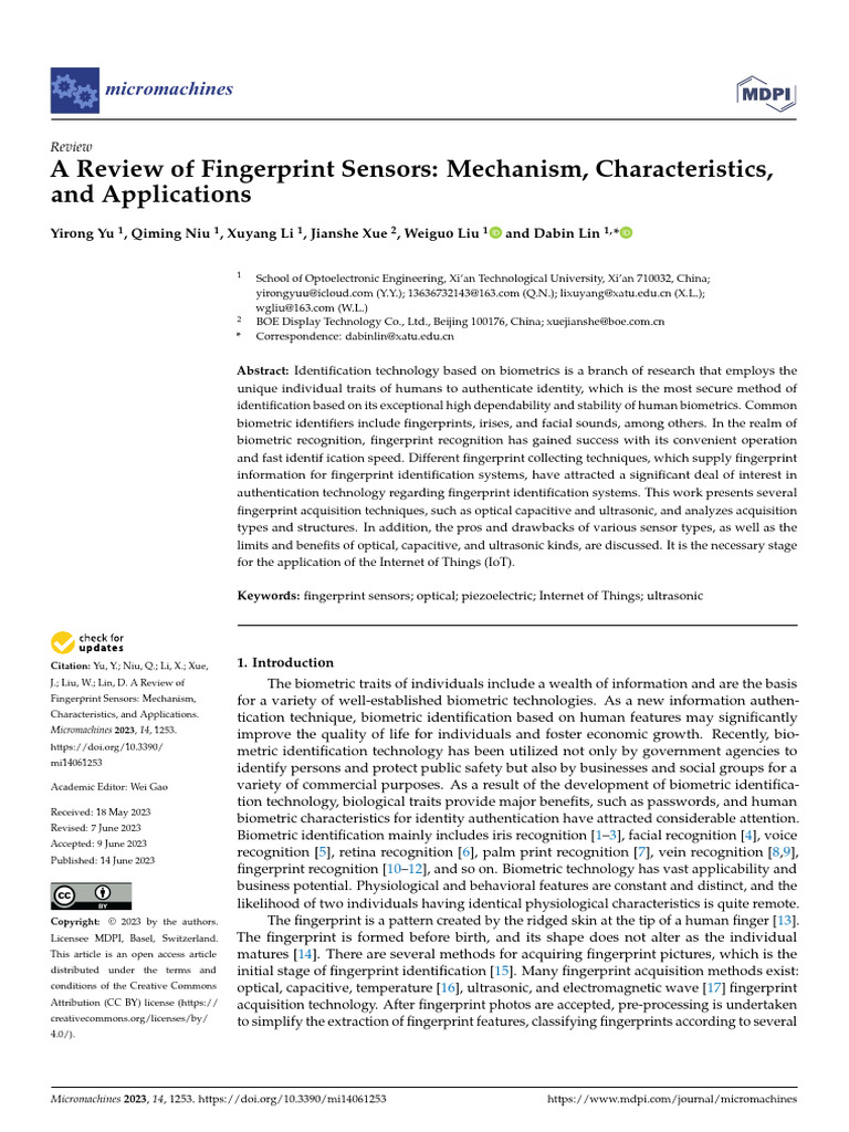 A Review of Fingerprint Sensors Mechanism Characte | PDF | Biometrics ...
