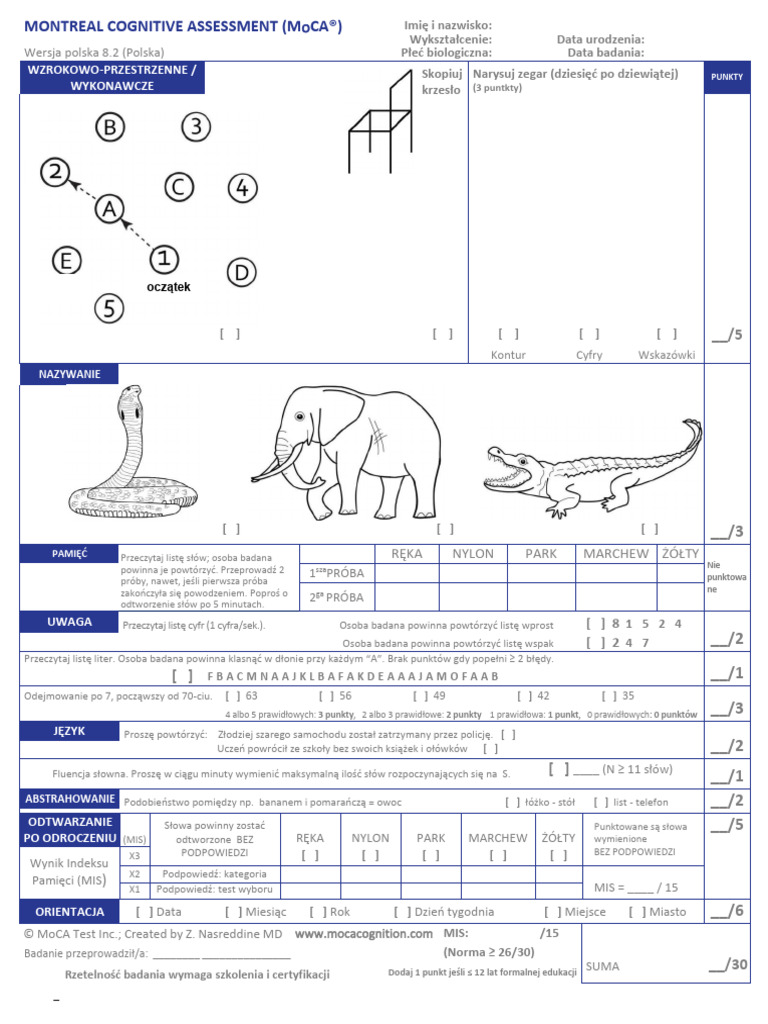 MoCA 8.2 Polish Test | PDF