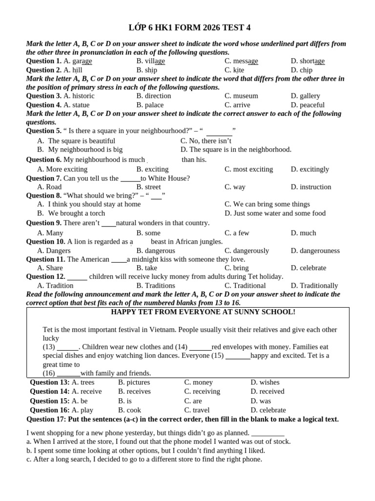 L P 6 Hk1 Form 2026 Test 4 | PDF | Foods | Cuisine