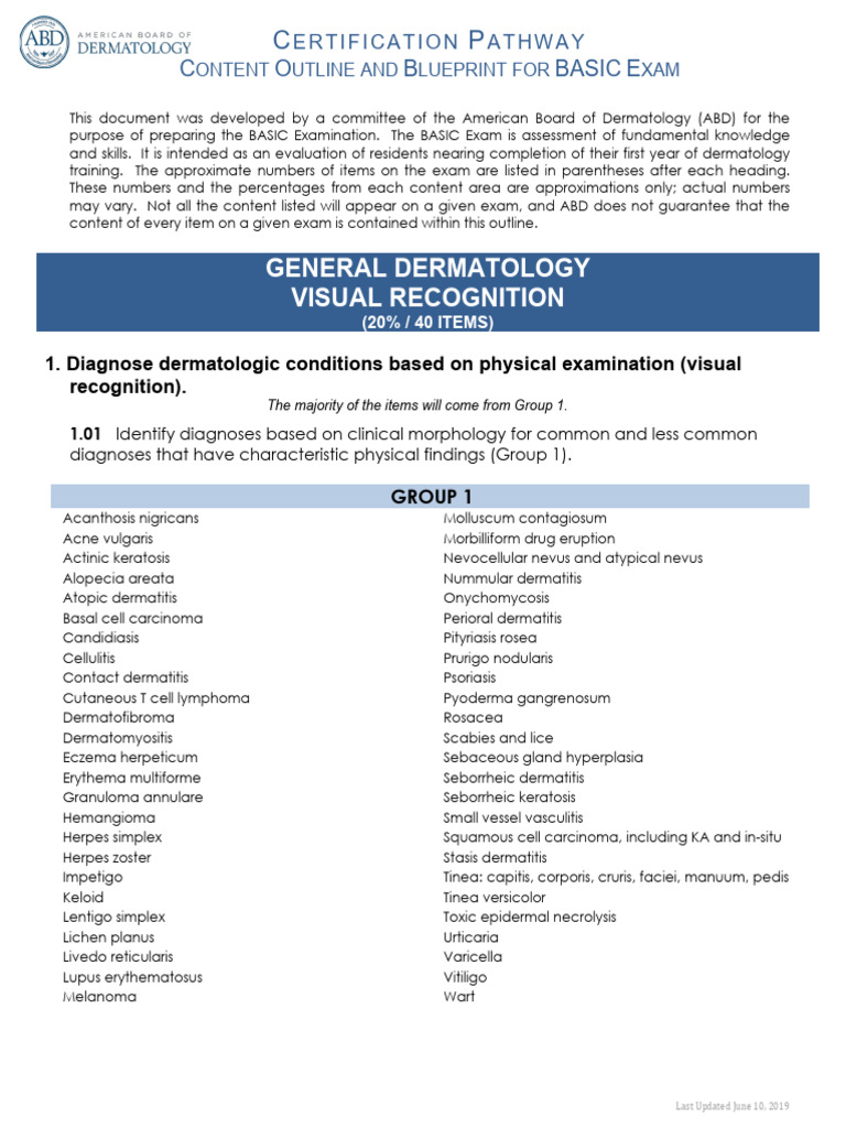 Basic Exam Outline For 2021 | PDF | Dermatitis | Immune System