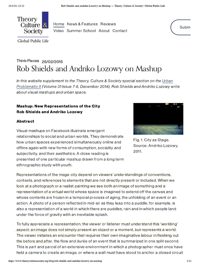 Rob Shields and Andriko Lozowy On Mashup - Theory, Culture & Society ...