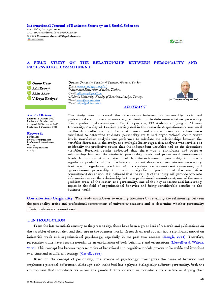 A Field Study On The Relationship Between Personality and Professional ...