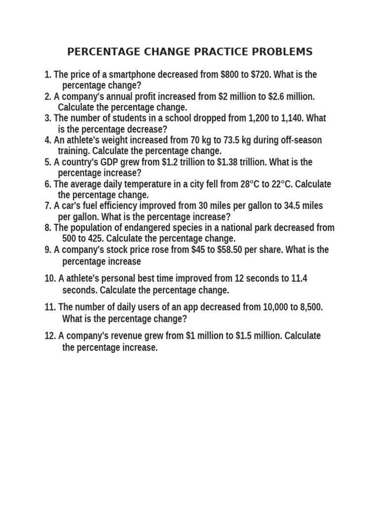 Percentage Change Practice Problems | PDF