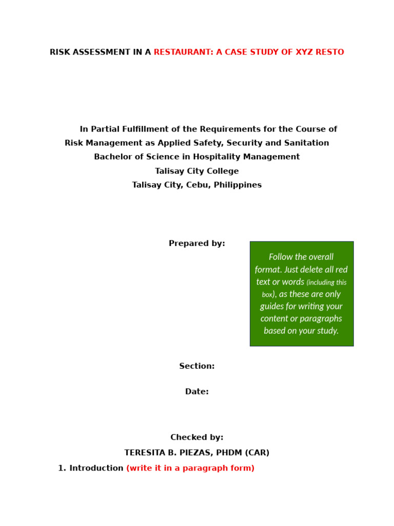 THC1-Prelim Project Format | PDF | Risk | Risk Management