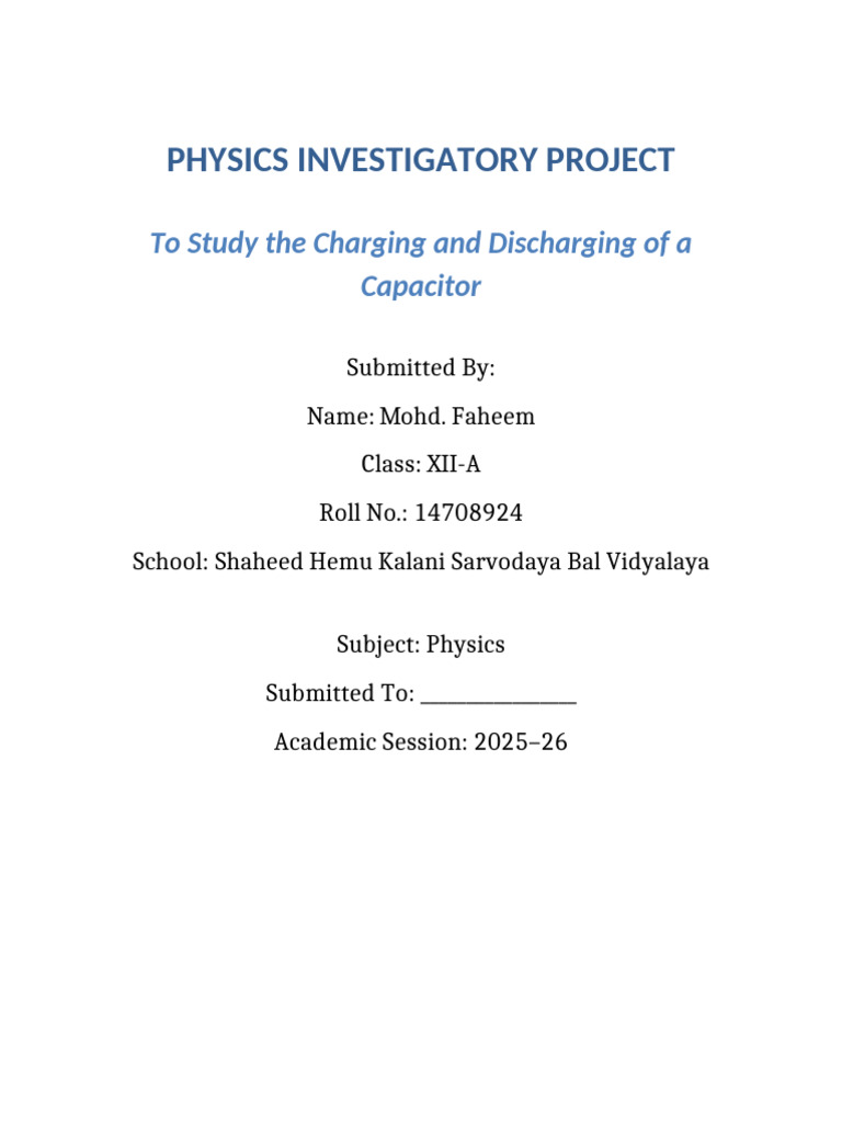 Faheem Investigatory Project | PDF | Capacitor | Electrical Network