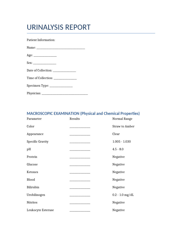 Urinalysis Report Template | PDF
