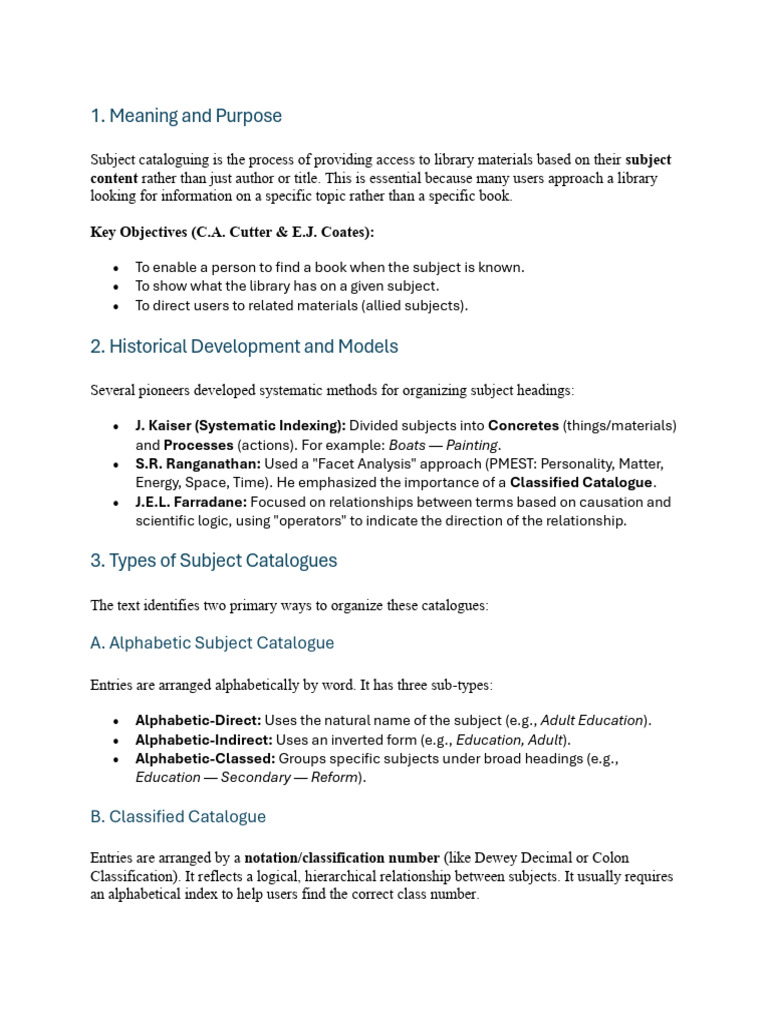 Sub2 Unit4 Subject Cataloguing | PDF | Library Science | Information ...