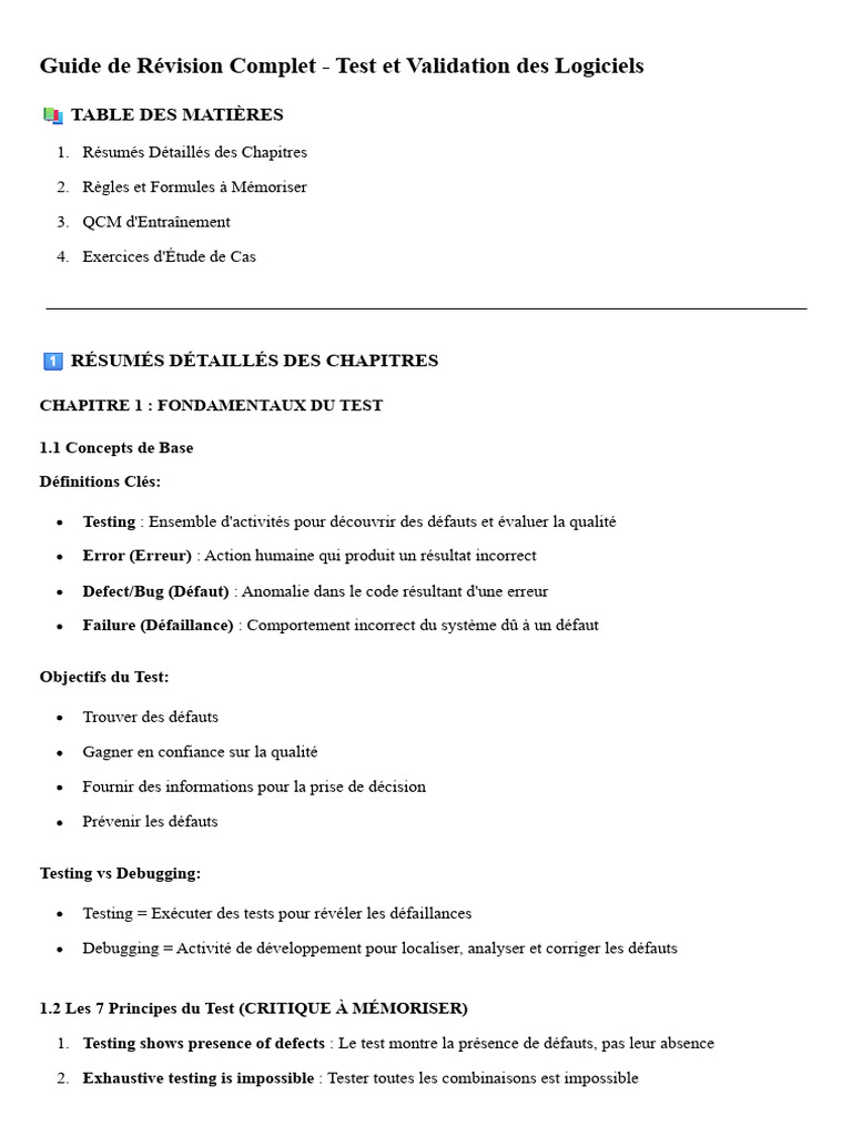 Guide de Révision Complet - Test Et Validation Des Logiciels | PDF ...