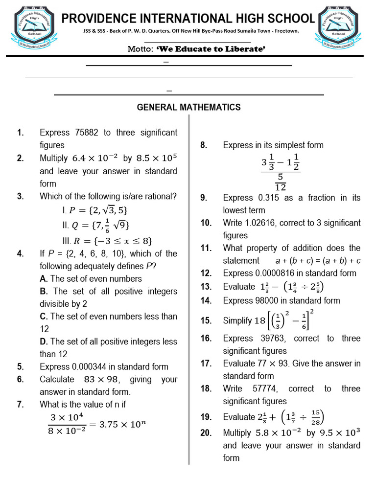 Sss I General Mathematics | PDF | Multiplication | Mathematics