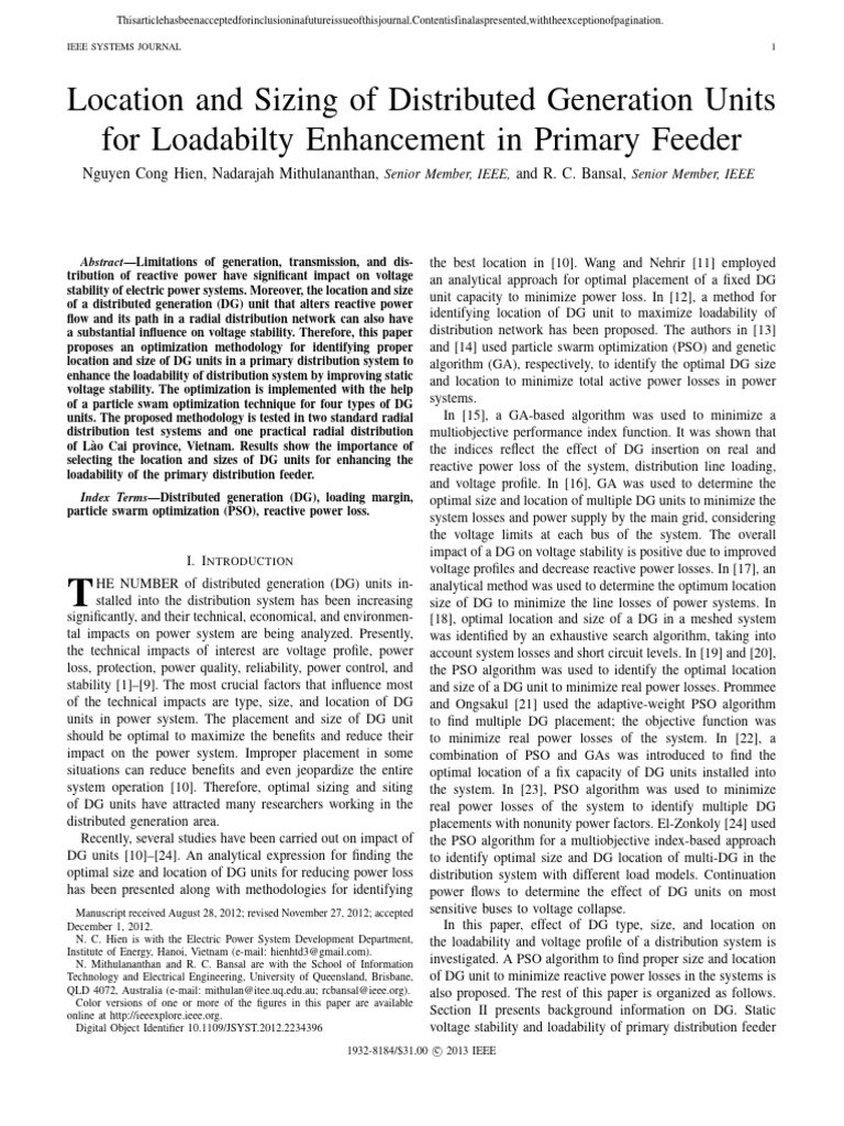 Location and Sizing of Distributed Gener | PDF | Electric Power ...