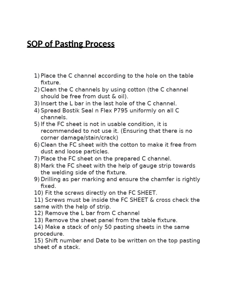 SOP of Pasting Process | PDF