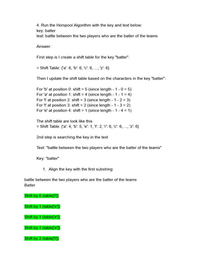 4. Run the Horspool Algorithm With the Key and Text Below_ Key_ Batter ...
