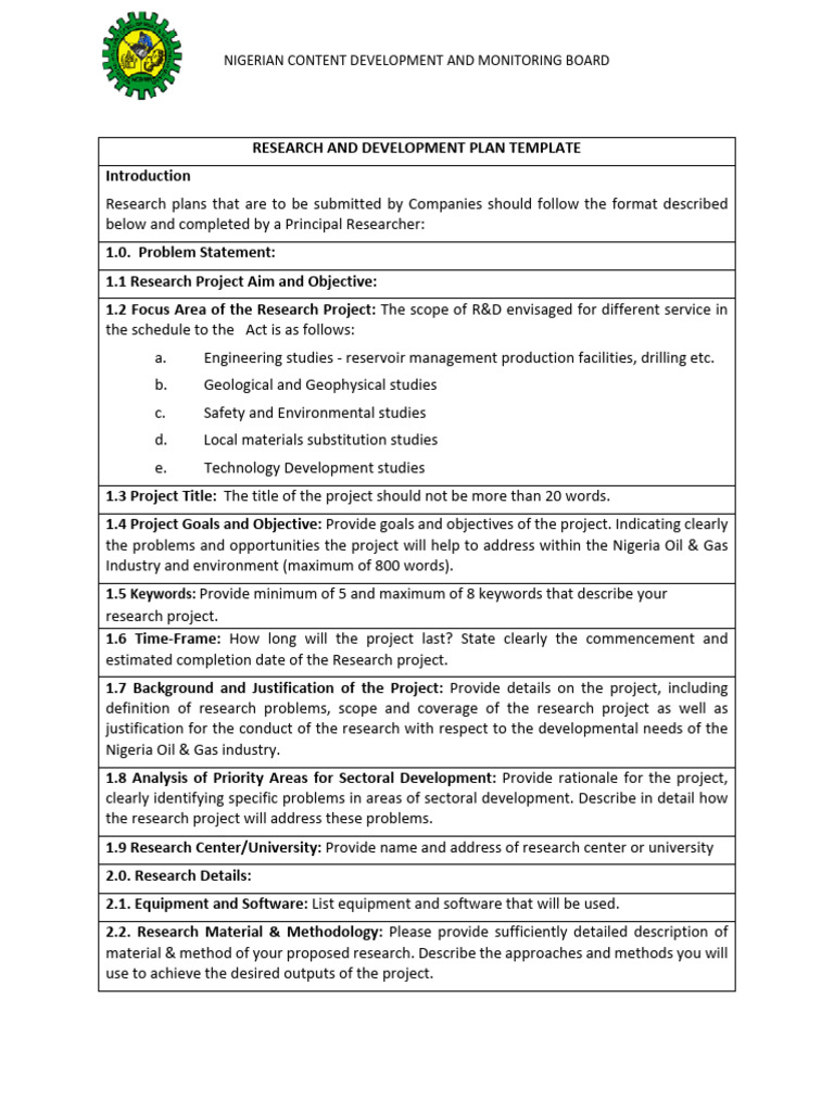 Research and Development Plan Template 1 | PDF