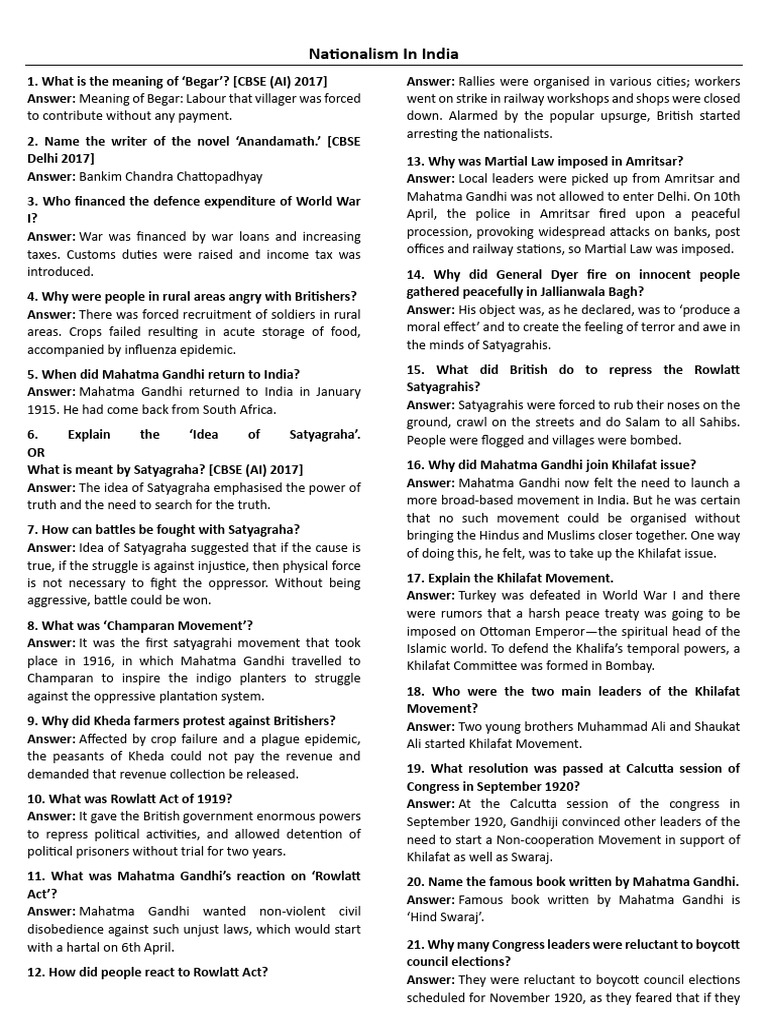 CH - 2 QA PDF | PDF | Mahatma Gandhi | Politics Of India
