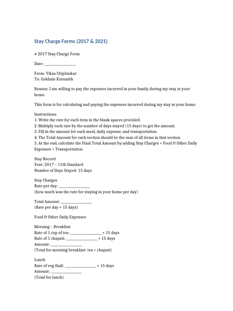 Stay Charge Forms 2017 2021 | PDF | Lunch | Eating Behaviors Of Humans