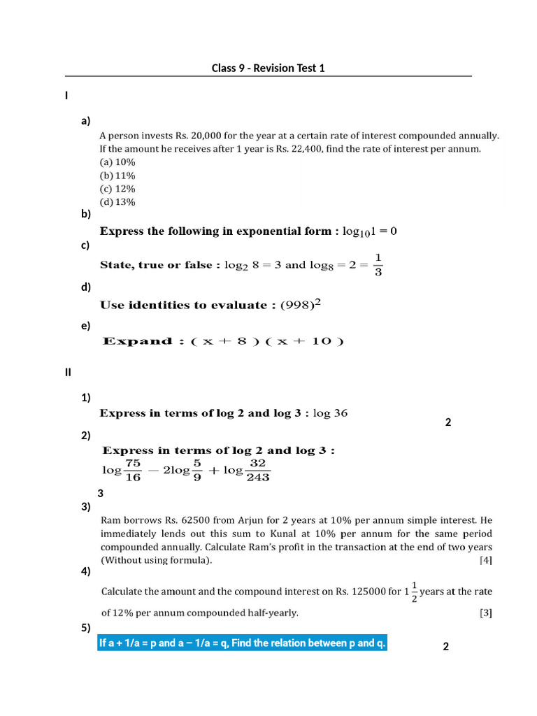 Class 9 Revision 1-1 | PDF