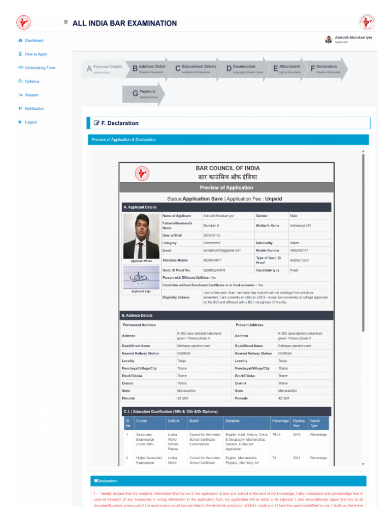 Screencapture Aibe Digivarsity Online WebApp Forms Declaration Aspx ...