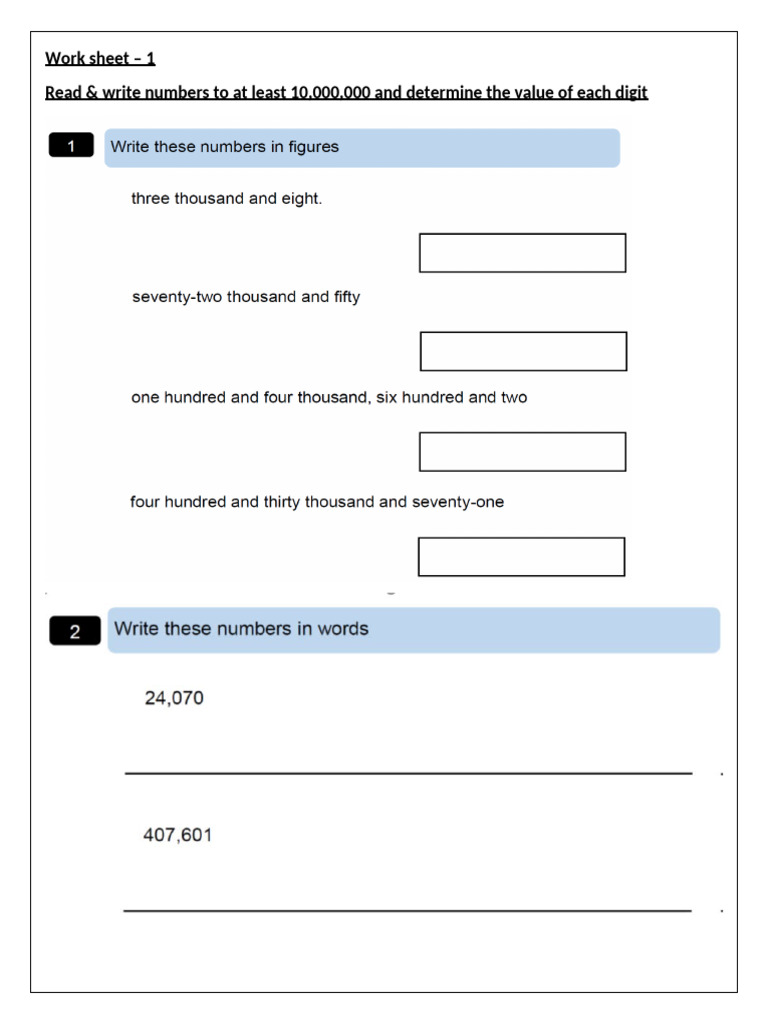 Place Value Work Sheet | PDF