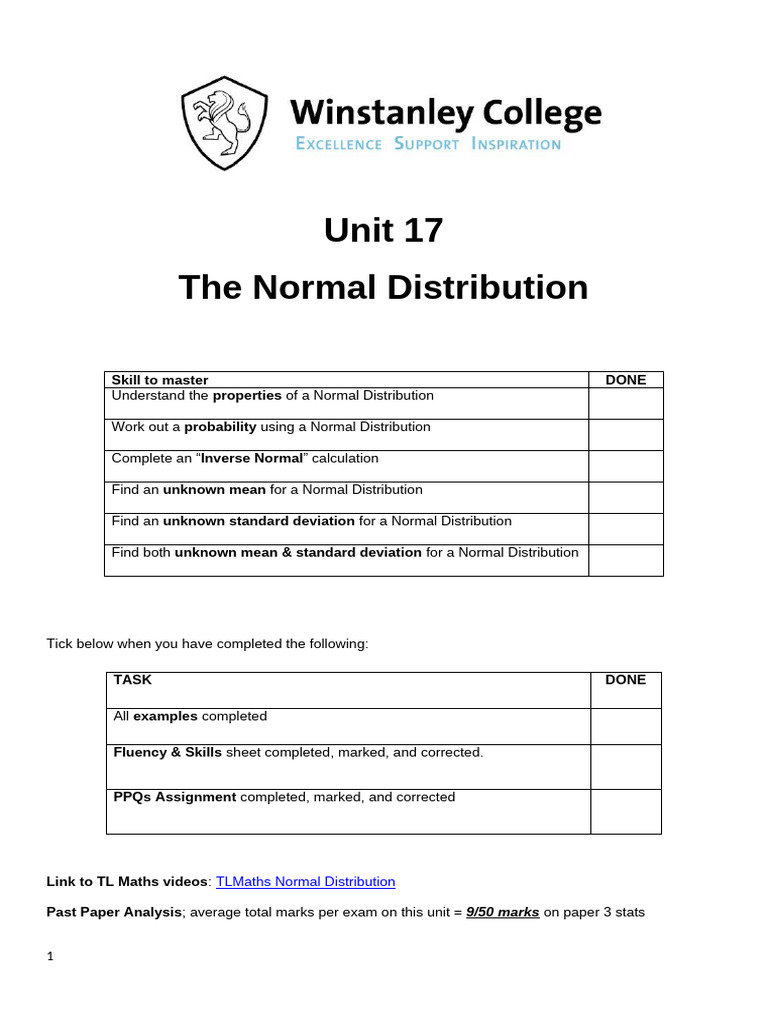 Unit 17 Normal Distribution | PDF | Normal Distribution | Standard ...