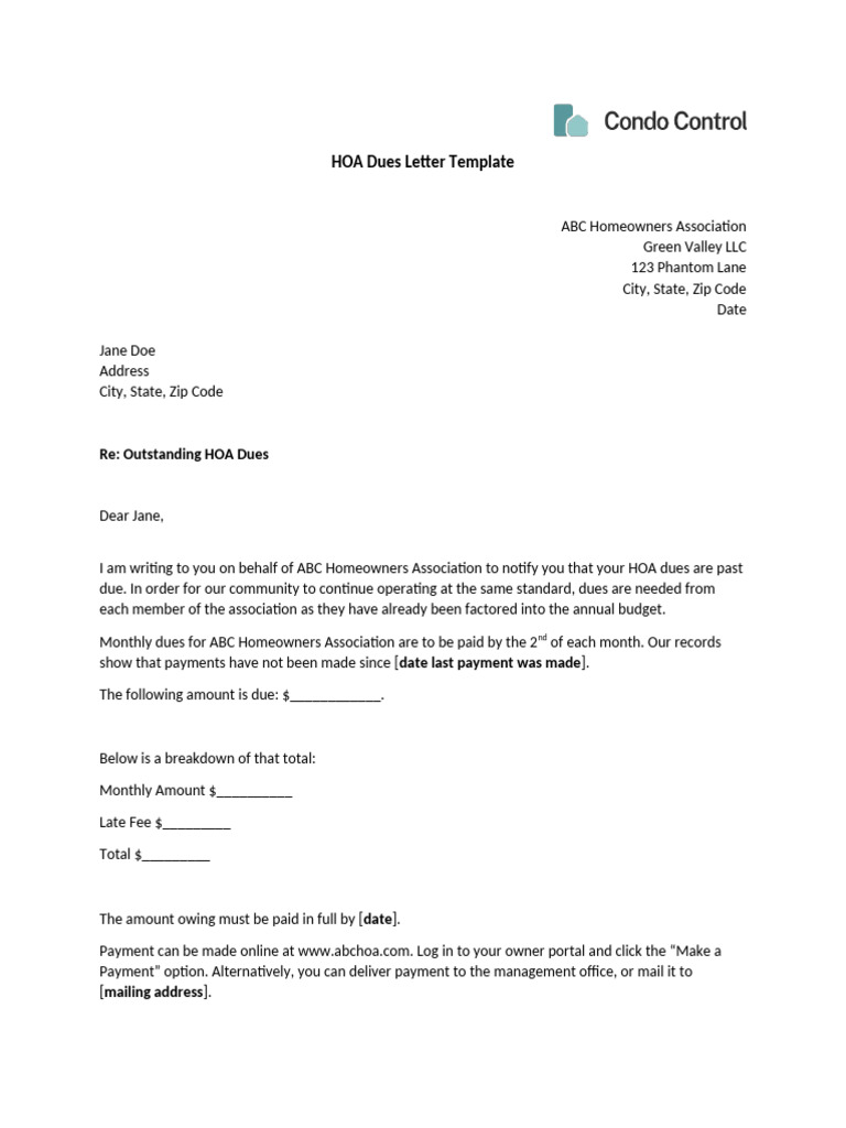 HOA Dues Letter Template-3 | PDF