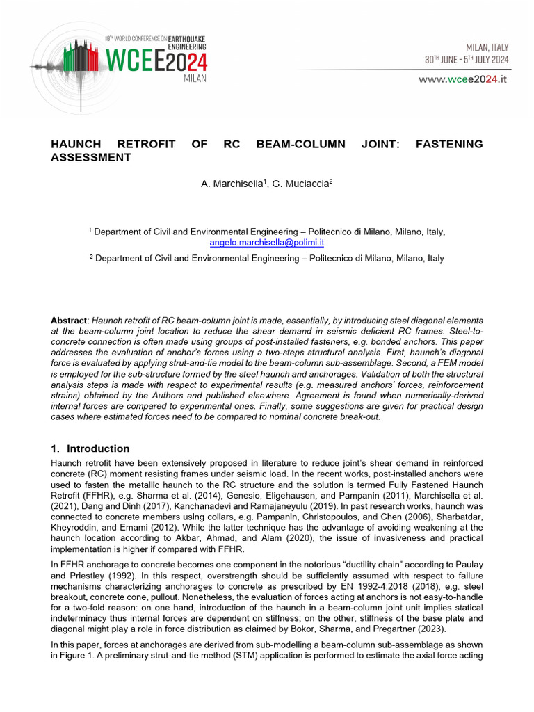 2024 - Haunch Retrofit of RC Beam-Column Joint Fastening Assessment ...