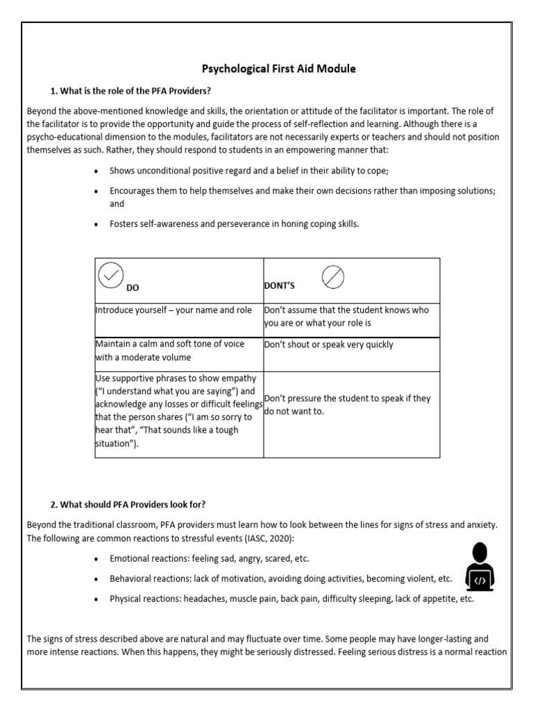 Psychological First Aid Module | PDF | Feeling | Psychological Trauma