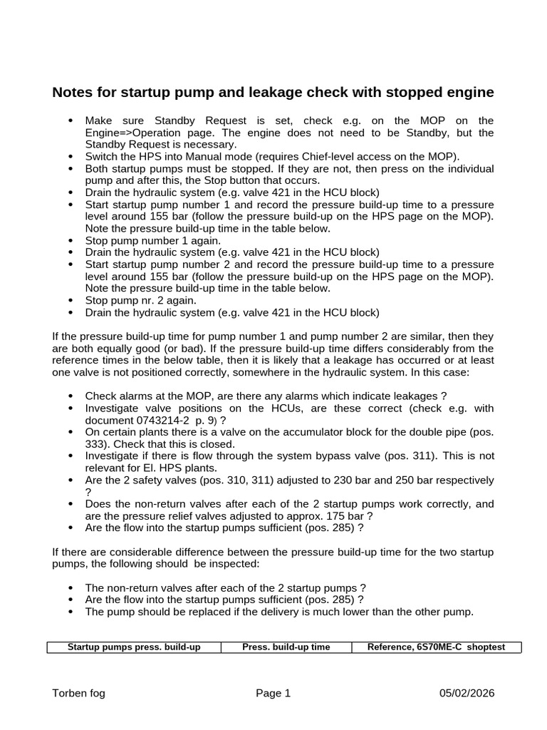 Startup Pump and Leakage Check Notes | PDF | Pump | Valve