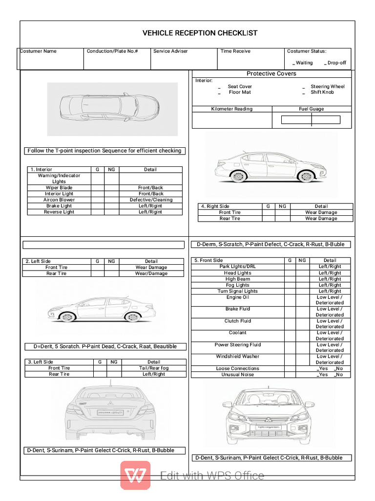 Vehicle Reception Checklist | PDF | Vehicles | Transport