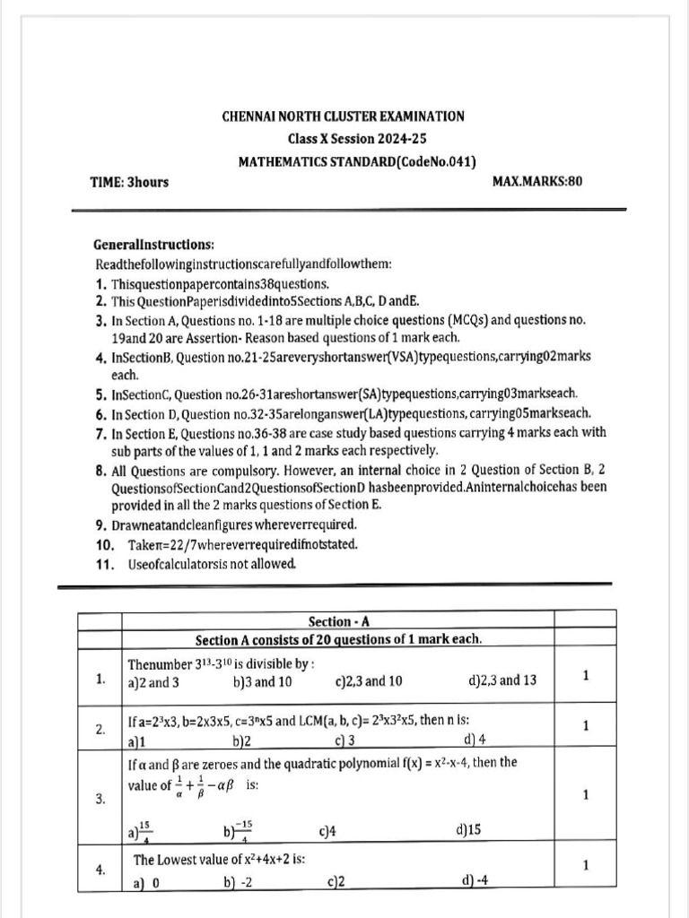 North Cluster Exam Paper | PDF