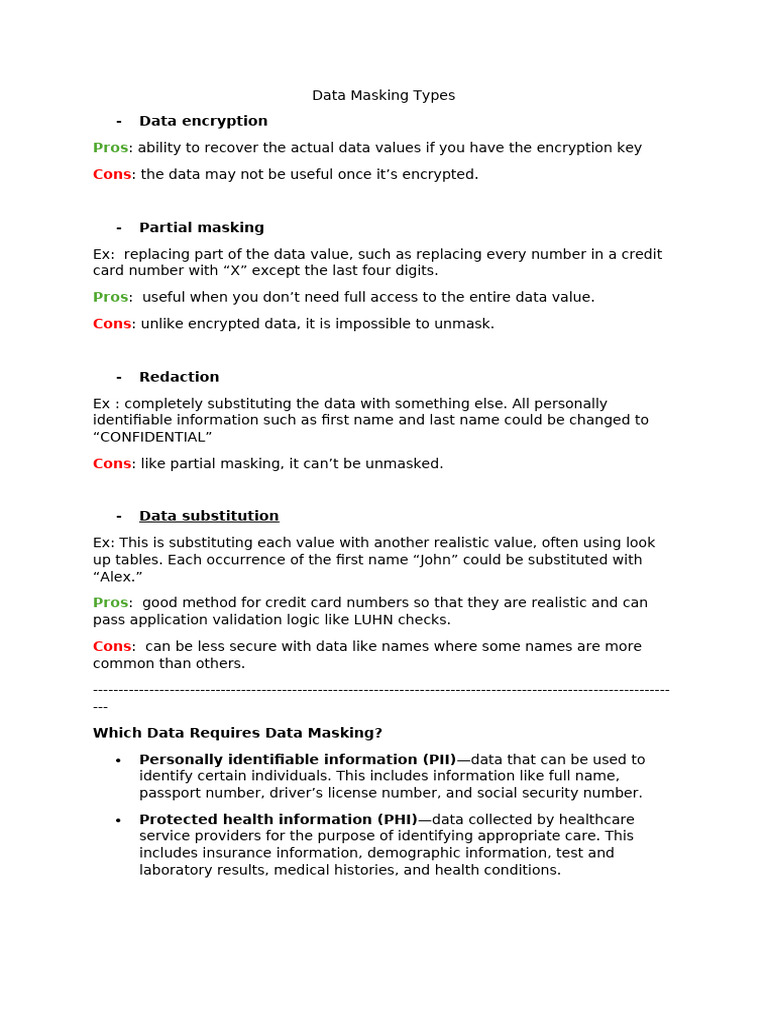 Data Masking Types | PDF