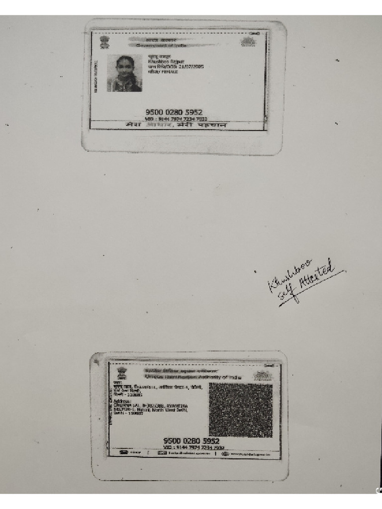 Self Attested Adhar Card | PDF