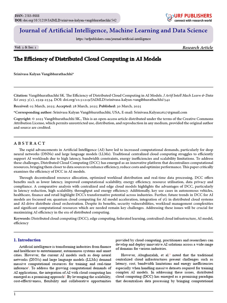 The Efficiency of Distributed Cloud Computing in AI Models | PDF ...