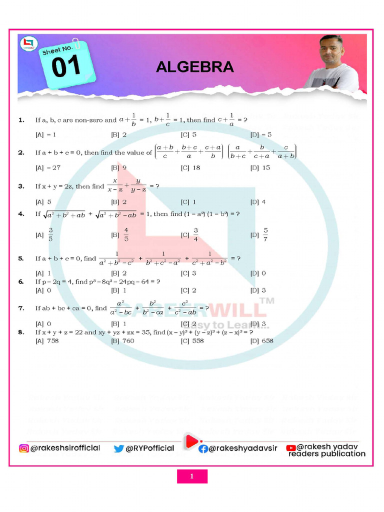 Algebra Sheet -01 | PDF