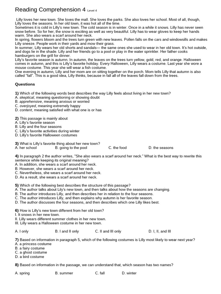 Comprehension 4 Level 4 | PDF