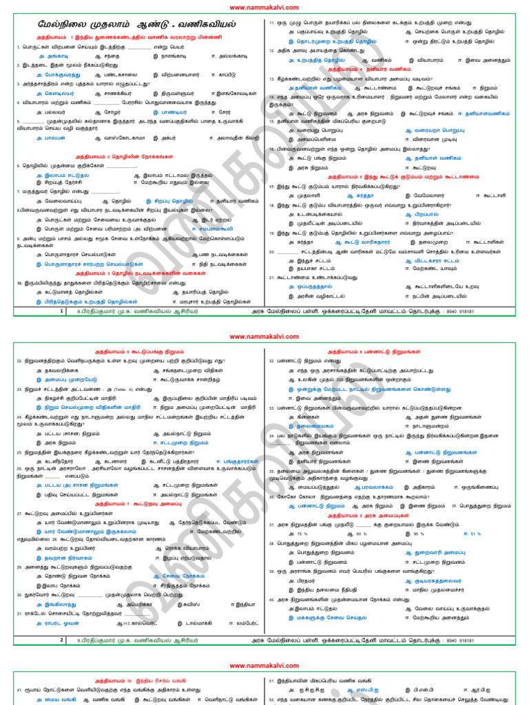 Namma Kalvi 11th Commerce Book Back One Mark Questions With Answers TM ...