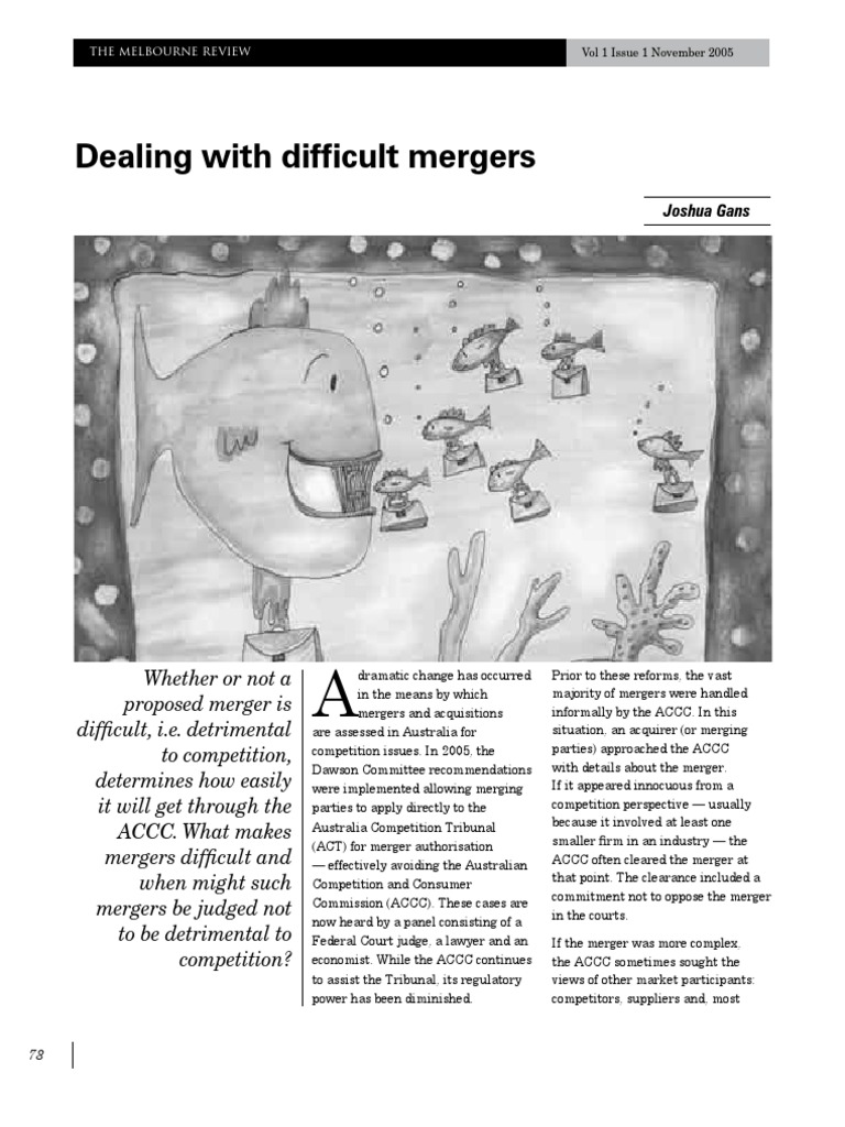 Dealing With Difficult Mergers: Joshua Gans | PDF | Mergers And ...