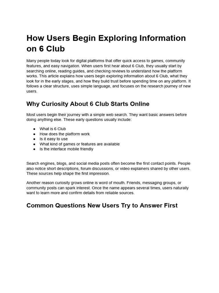How Users Begin Exploring Information On 6 Club | PDF | Usability ...
