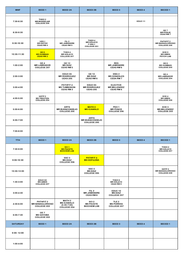 Ceas Tentative Shedule Dont Share To The Students Yet | PDF