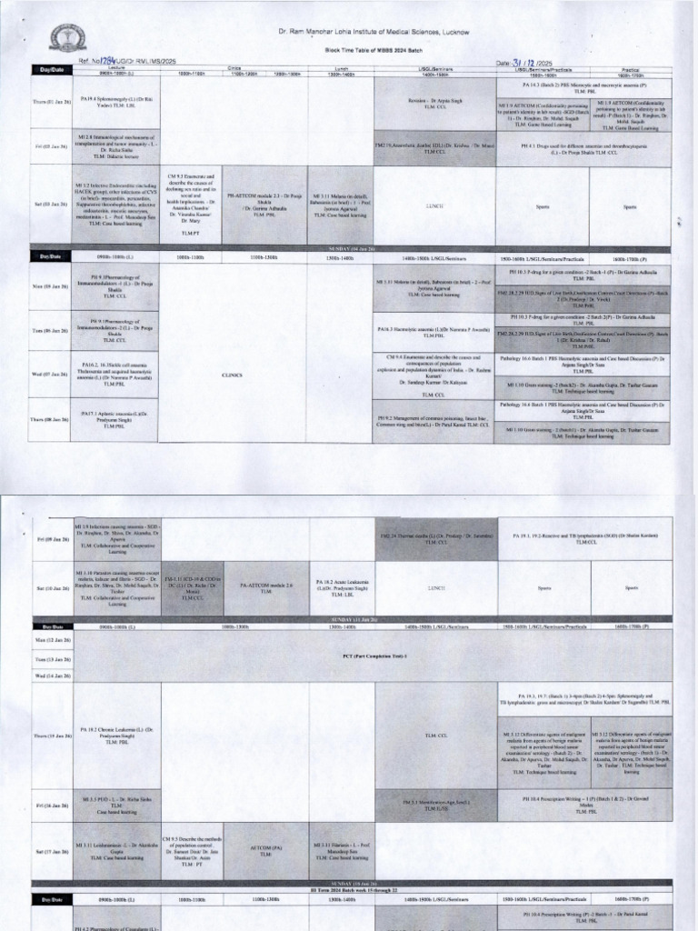 Block Time Table For 2024 Batch | PDF