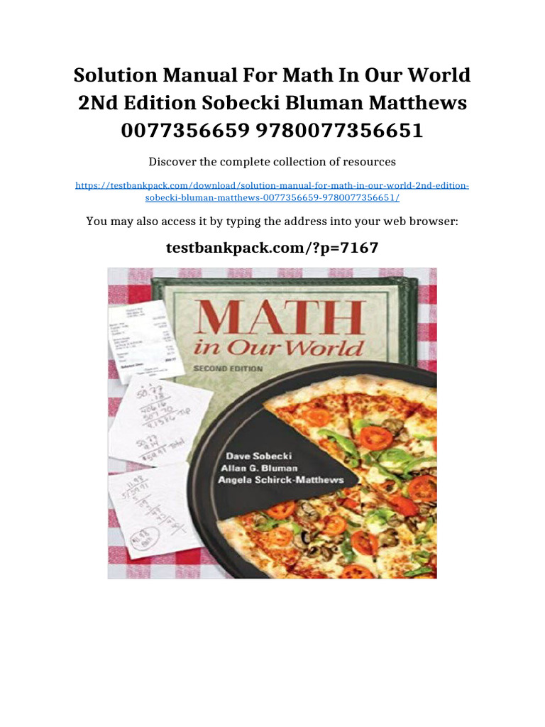Solution Manual For Math in Our World 2nd Edition Sobecki Bluman ...