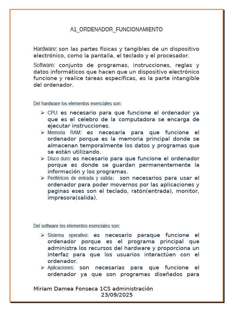 A1 Ordenador Funcionamento | PDF | Hardware de la computadora ...