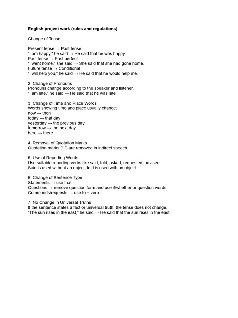 English Project Work (Rules and Regulations) | PDF